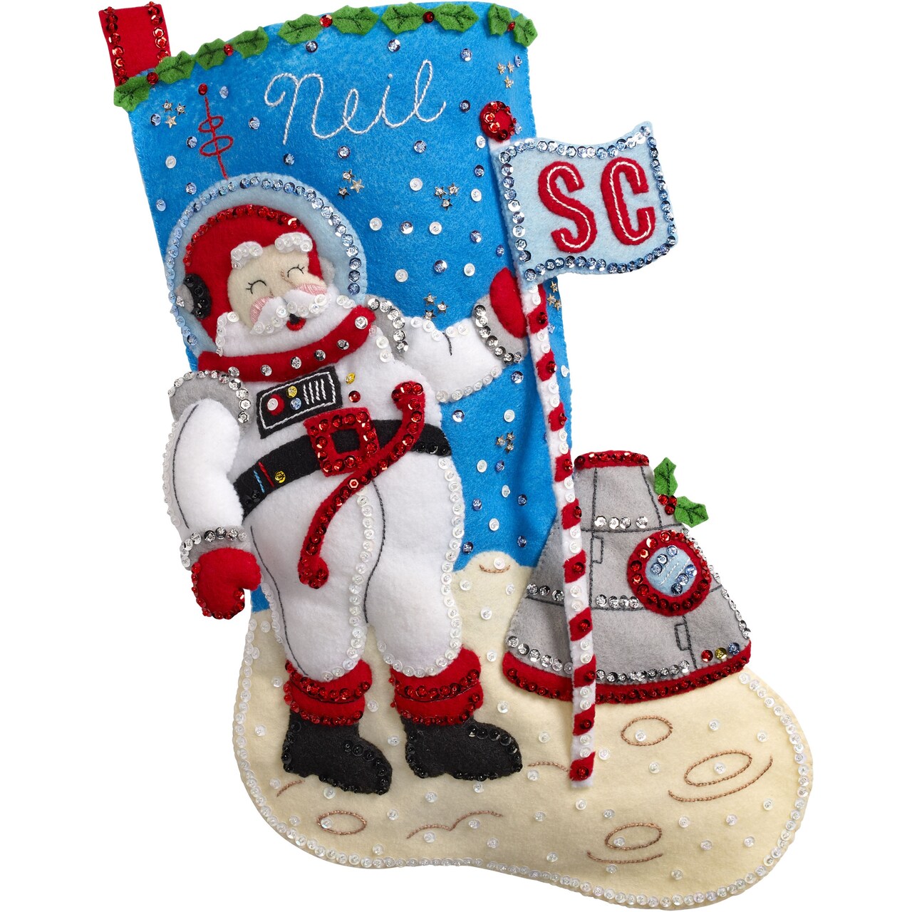 Bucilla Felt Stocking Applique Kit 18" Long-Christmas To The Moon